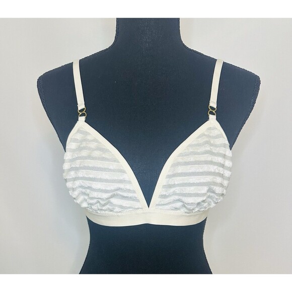 AERIE Velvet Mesh Stripe Triangle‎ Ivory Bralette SIZE MEDIUM NWT - Picture 1 of 8